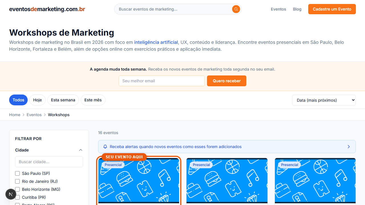 Print do site mostrando: Topo da listagem da sua categoria e da sua cidade